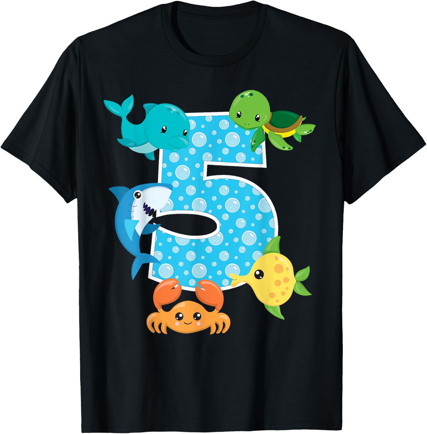 5th Birthday Party 5 Year Old Sea Fish Aquarium Birthday Boy T-Shirt - T-Shirt | Black
