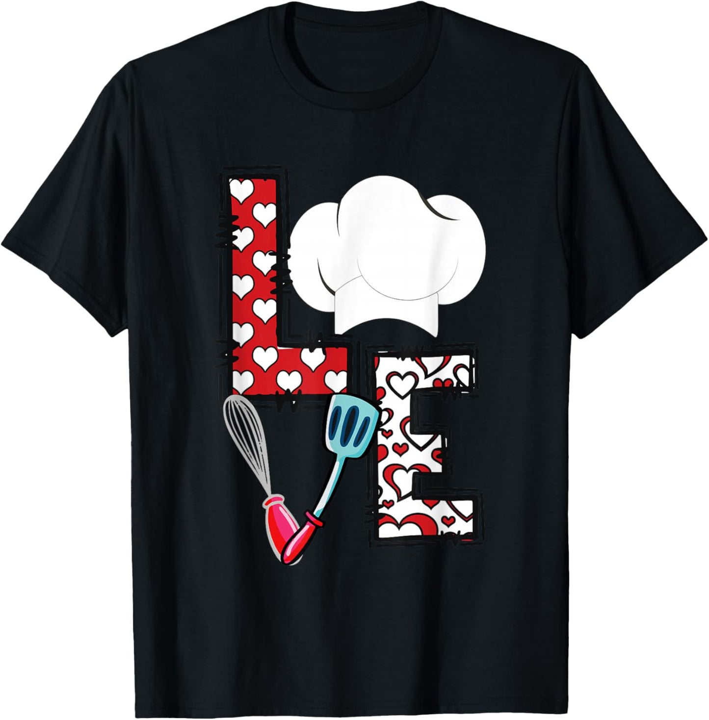 LOVE Lunch Lady Life Chef Cook Food Valentines Day Feb 14th T-Shirt - T-Shirt | Black