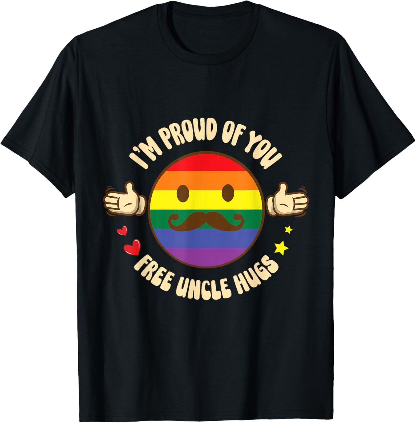 Hands Hearts Beard Man Face I'm Proud Of You Free Uncle Hugs T-Shirt - T-Shirt | Black