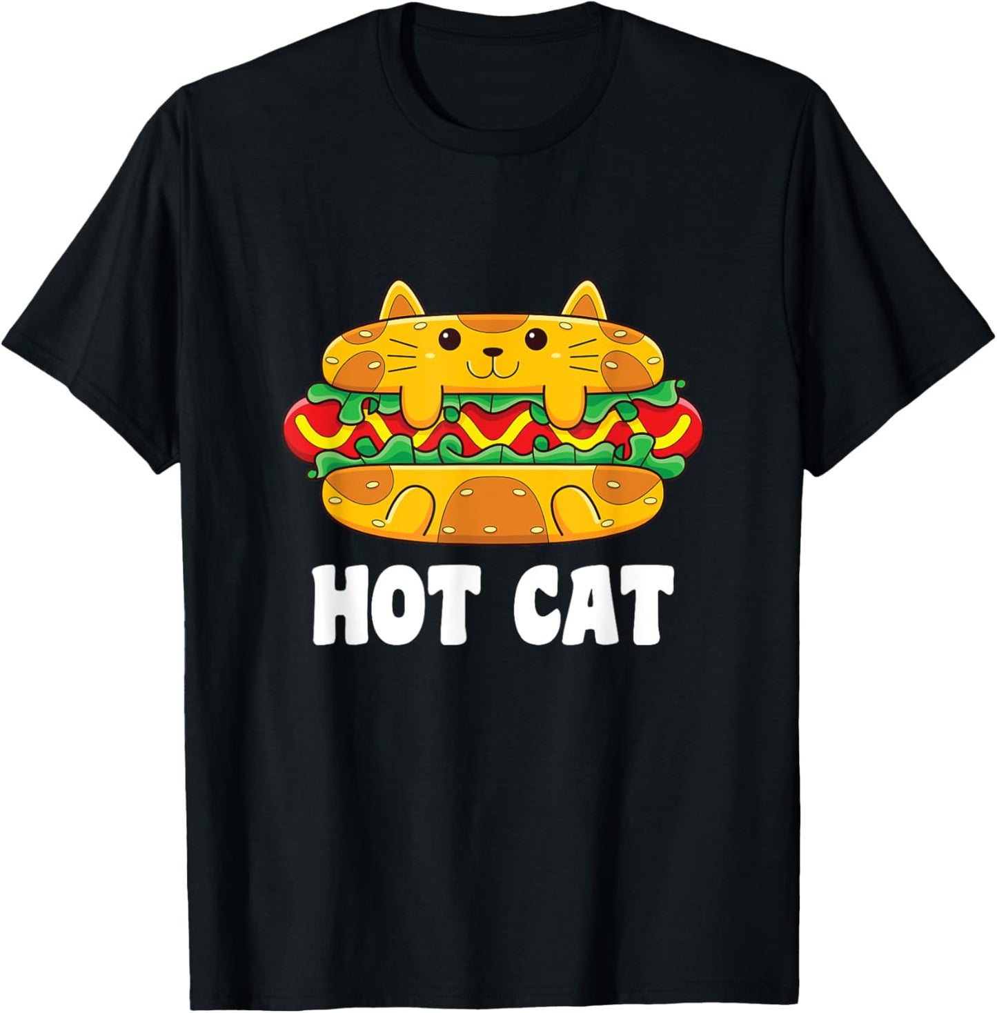 Funny Hot Dog Cat Women Kids T-Shirt - T-Shirt | Black