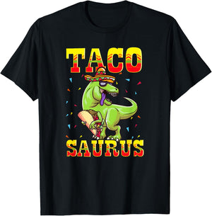 Tacosaurus T-Rex Tyrannosaurus Dinosaur Funny Taco Sombrero T-Shirt - T-Shirt | Black