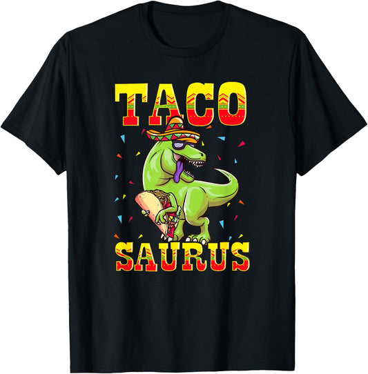 Tacosaurus T-Rex Tyrannosaurus Dinosaur Funny Taco Sombrero T-Shirt - T-Shirt | Black