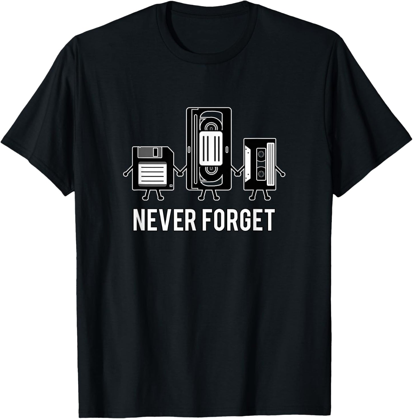 Never Forget Media Floppy Disk VHS Casette Audio Tape T-Shirt - T-Shirt | Black