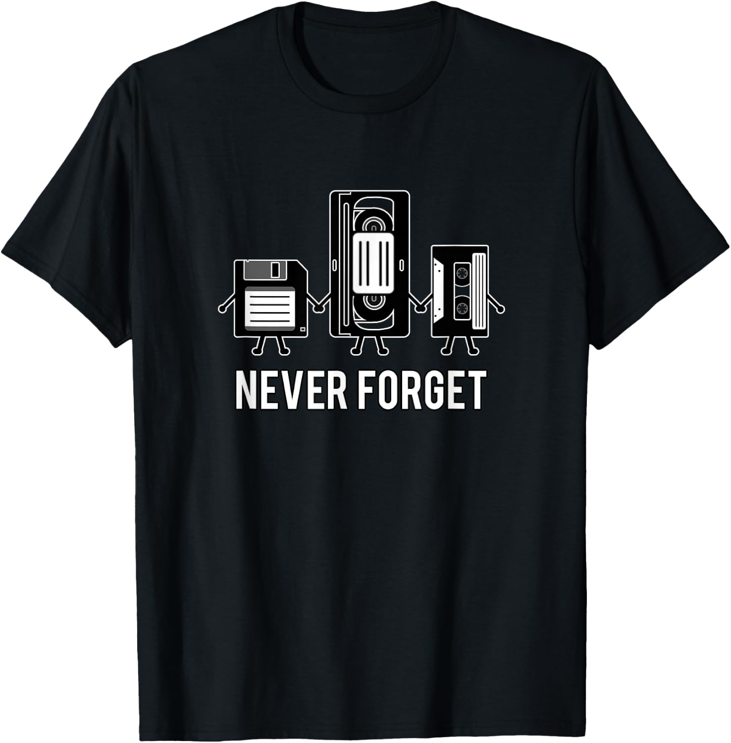 Never Forget Media Floppy Disk VHS Casette Audio Tape T-Shirt - T-Shirt | Black