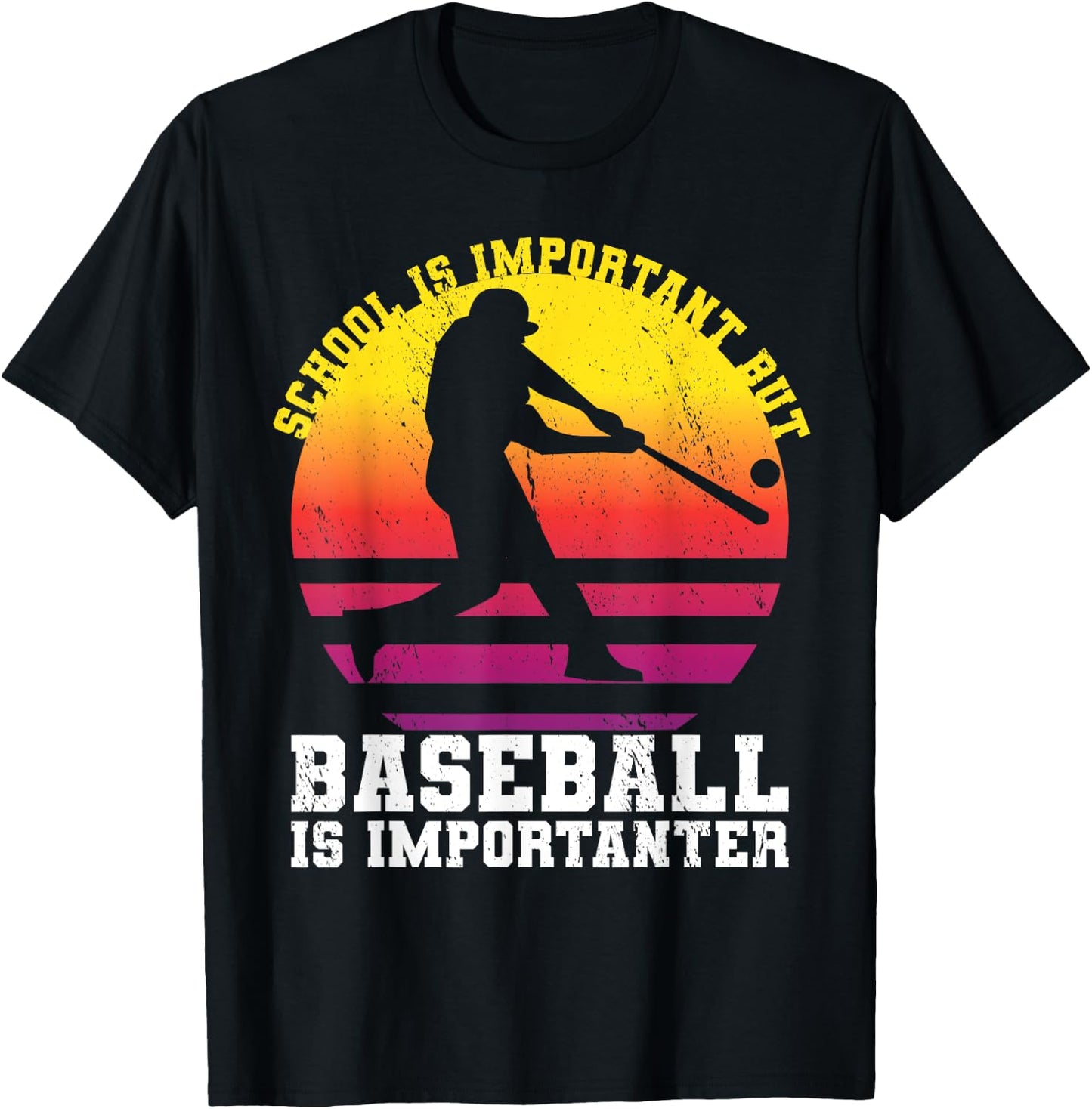 School Is Important But Baseball Is Importanter Youth Sunset T-Shirt - T-Shirt | Black