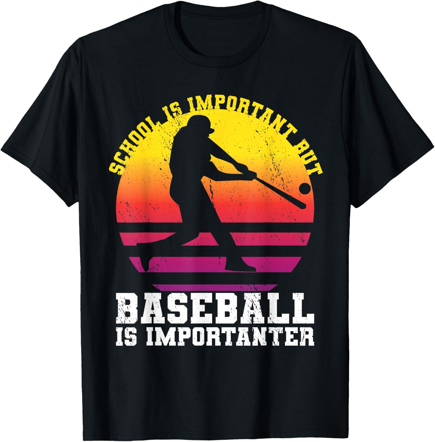 School Is Important But Baseball Is Importanter Youth Sunset T-Shirt - T-Shirt | Black