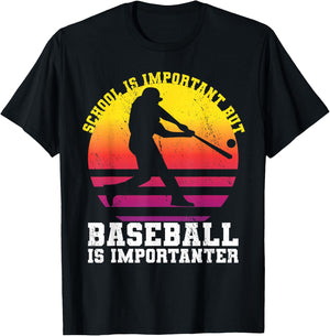 School Is Important But Baseball Is Importanter Youth Sunset T-Shirt - T-Shirt | Black