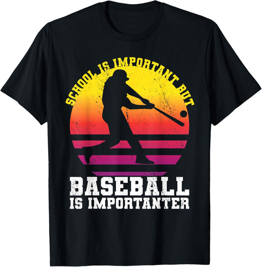 School Is Important But Baseball Is Importanter Youth Sunset T-Shirt - T-Shirt | Black