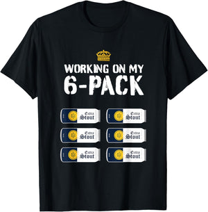 Funny Shirts - Working On My 6 Pack Beer Abs Fitness Satire T-Shirt - T-Shirt | Black