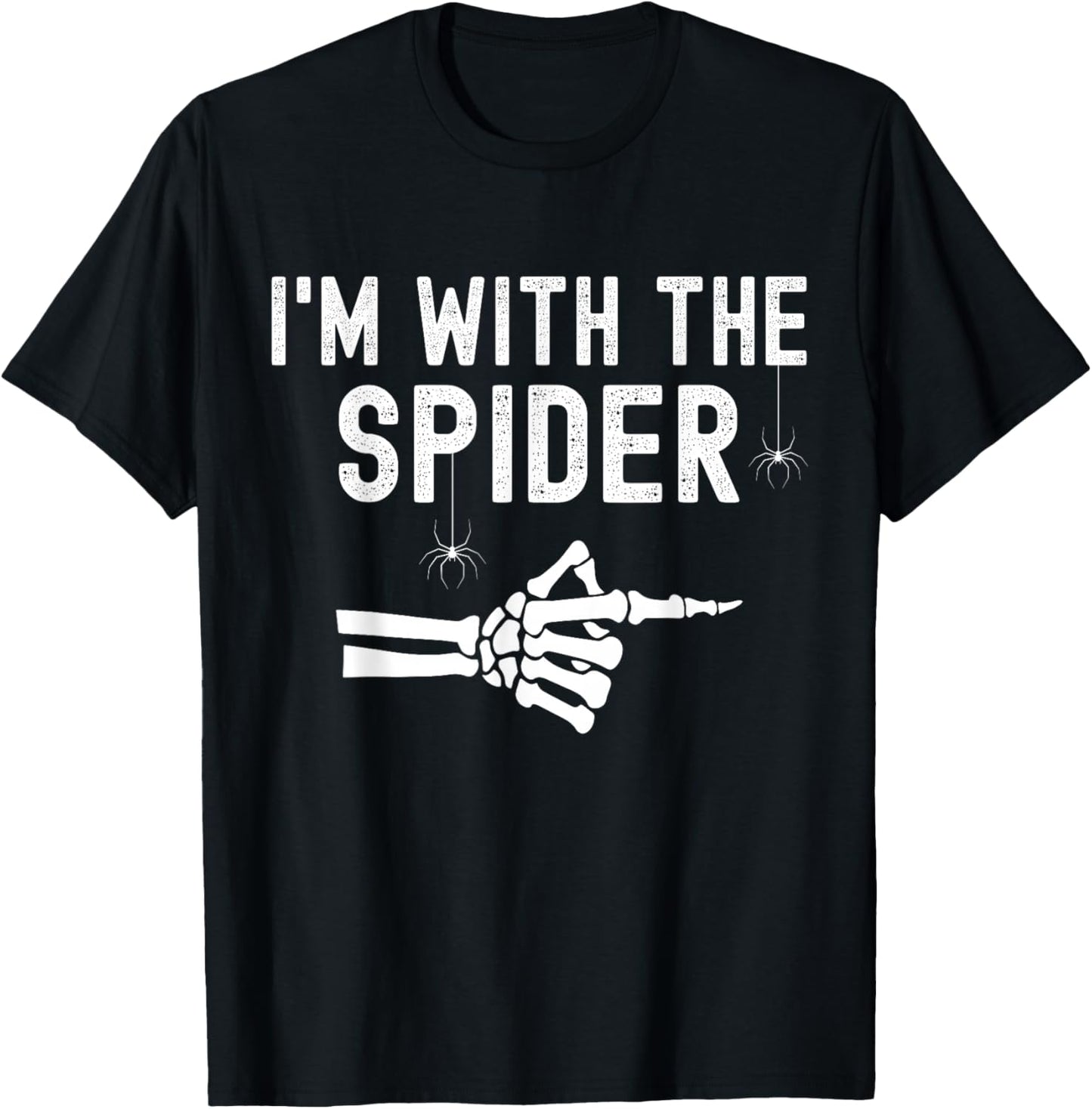 I'm With Spider Funny Skeleton Halloween Couples Matching T-Shirt - T-Shirt | Black