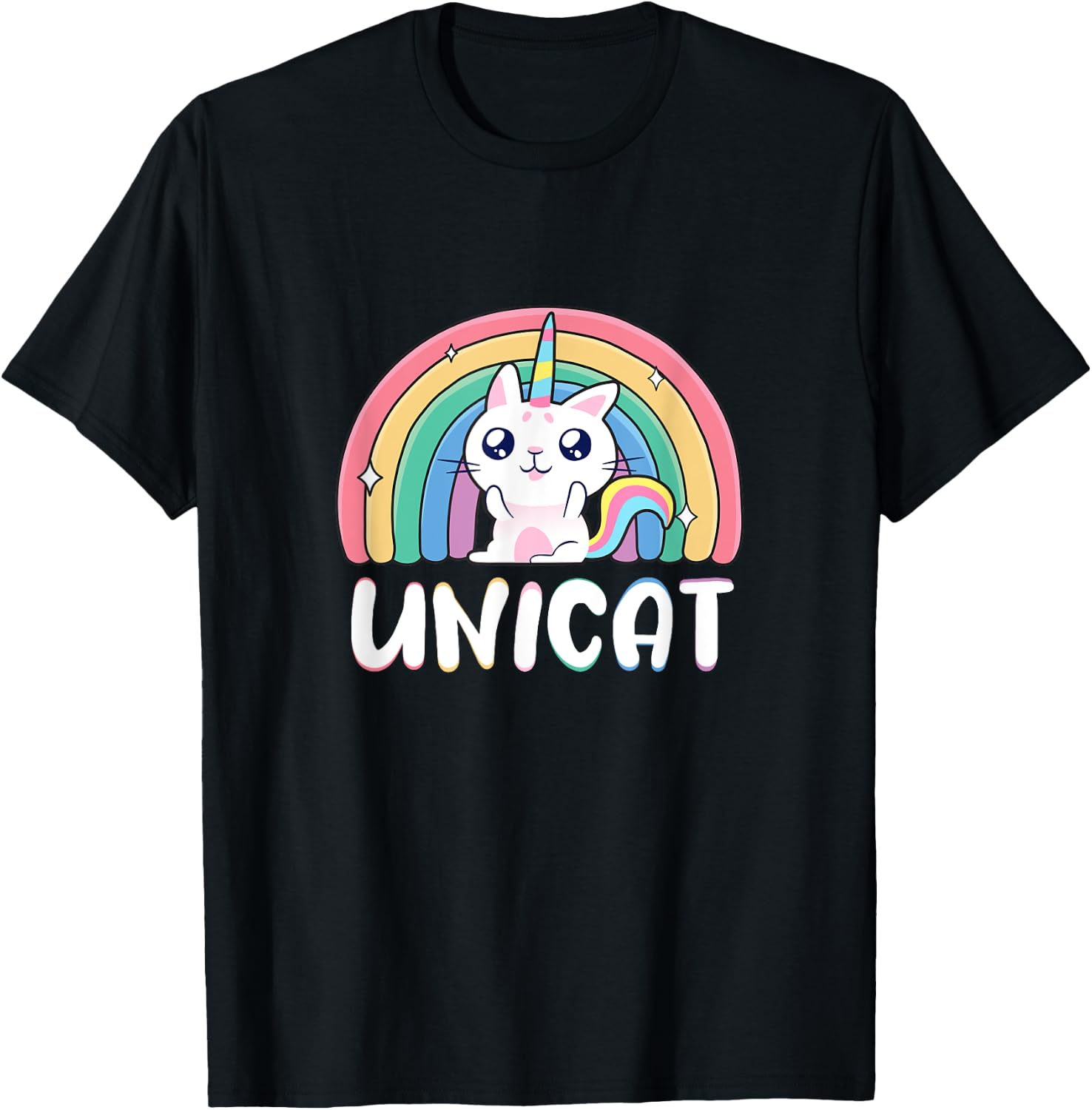 Unicat Kawaii Cat Unicorn, Rainbow Unicorn Cat T-Shirt - T-Shirt | Black