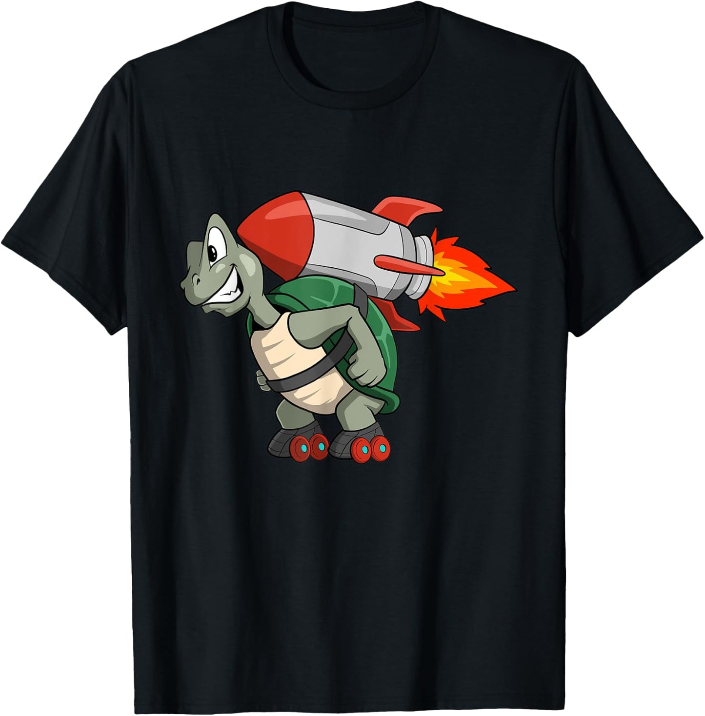 Cute turtle with roller skate and rocket pack T-Shirt - T-Shirt | Black