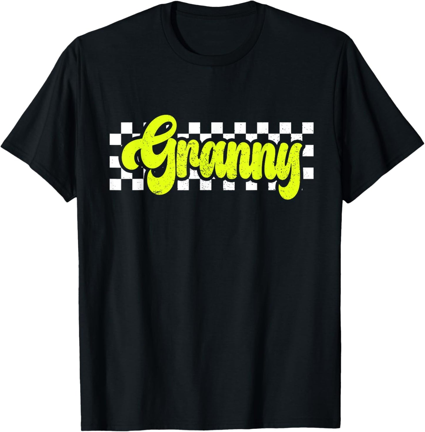 Granny Retro Checkered Distressed design T-Shirt - T-Shirt | Black