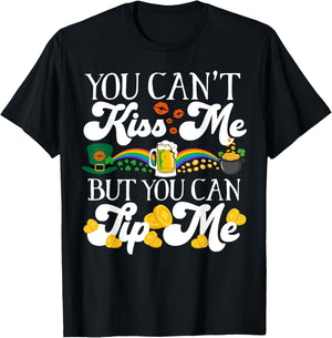 Funny Irish St Patrick's Day Waitress Bartender Shamrock T-Shirt - T-Shirt | Black