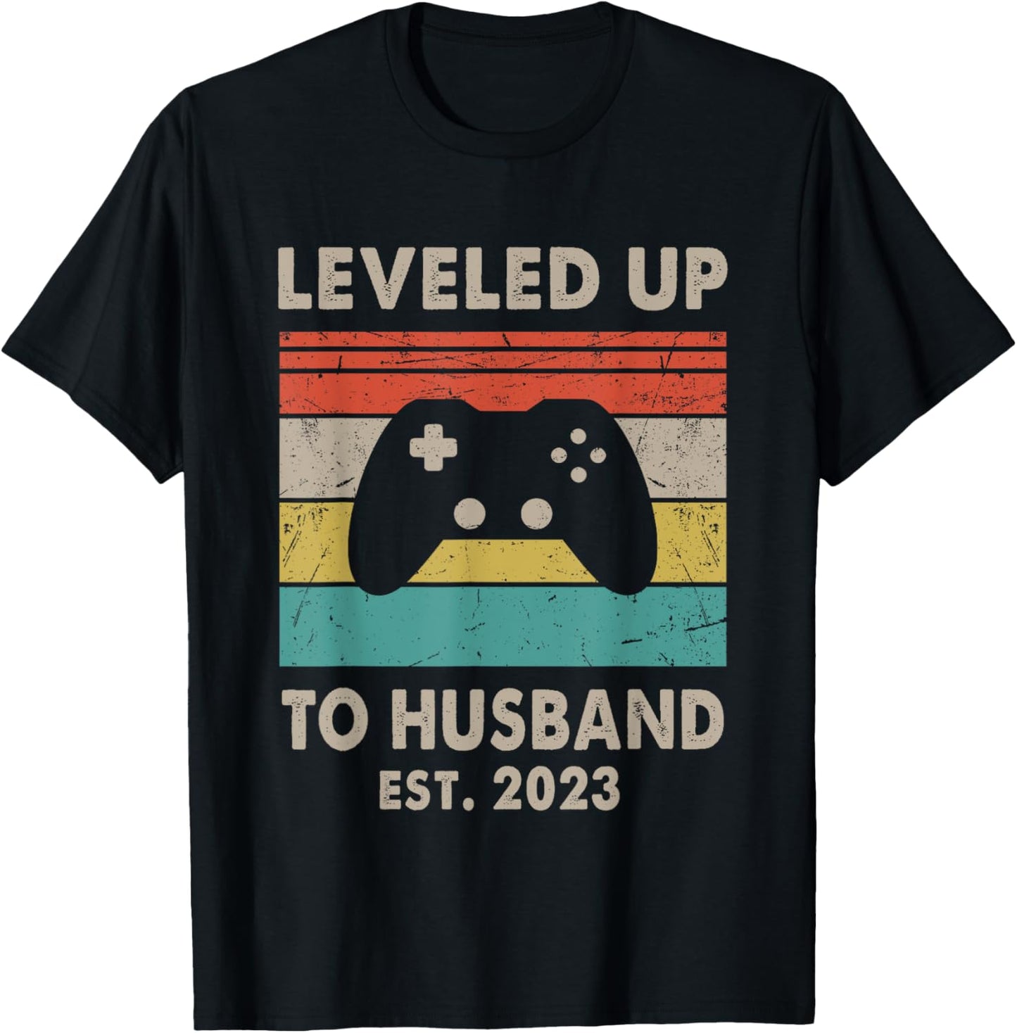Promoted To Husband Est 2023 - Leveled Up To Husband Retro T-Shirt - T-Shirt | Black
