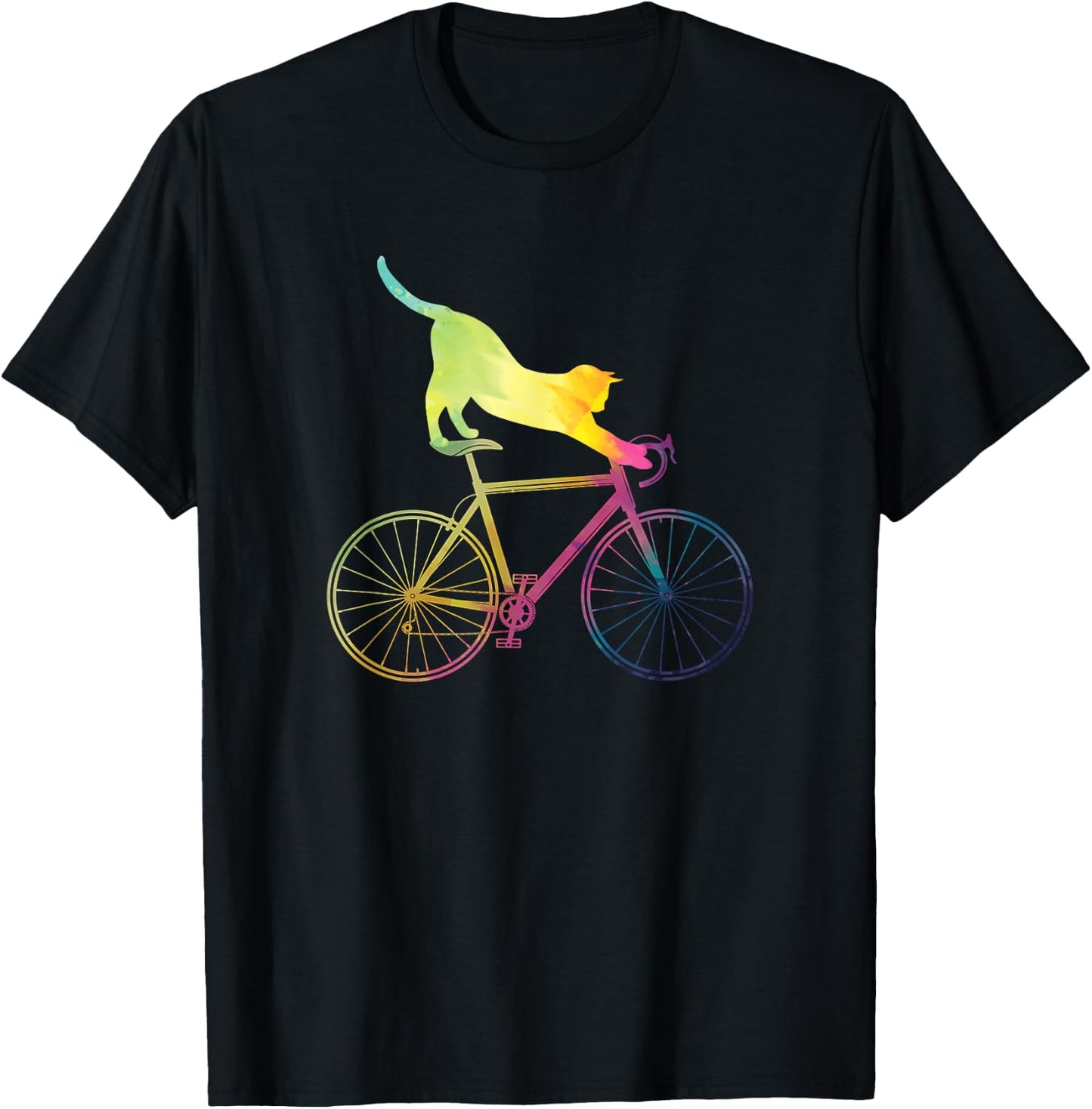 Cyclist Cat Animal Gift Colorful Bicycle T-Shirt - T-Shirt | Black