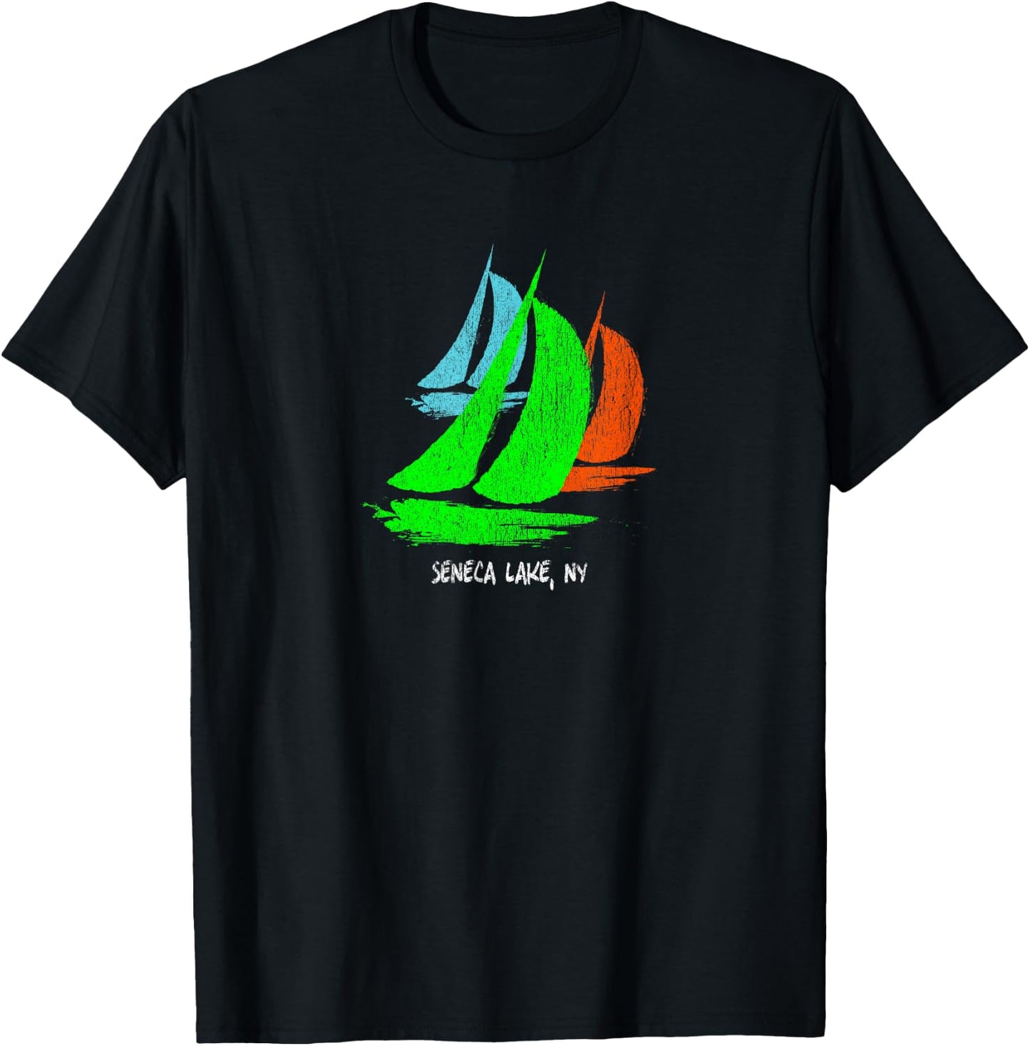 Vintage 80's 90's Style Seneca Lake, NY Sailing T-Shirt - T-Shirt | Black