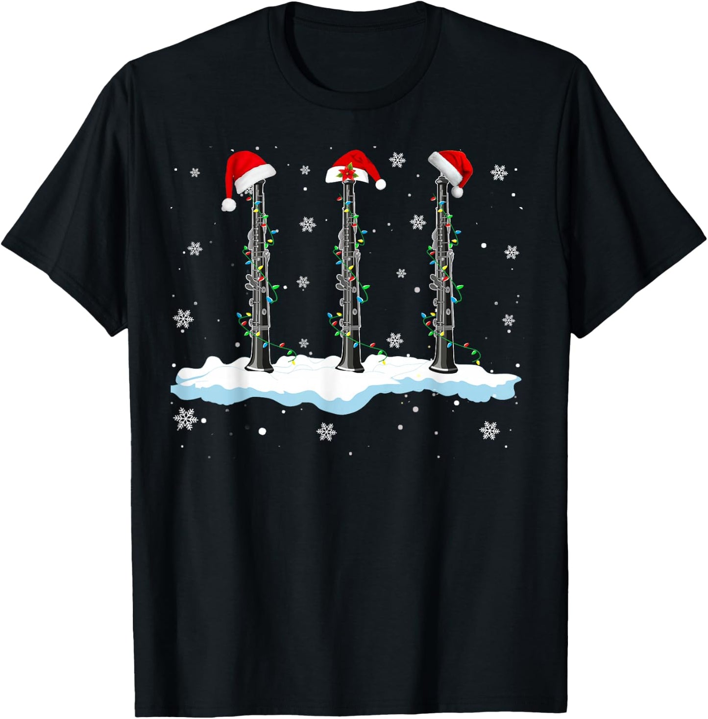 Santa Oboe Christmas Lights Funny Oboe Lover Gifts T-Shirt - T-Shirt | Black
