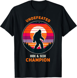 Undefeated Hide and Seek Champion Funny Sasquatch Bigfoot T-Shirt - T-Shirt | Black