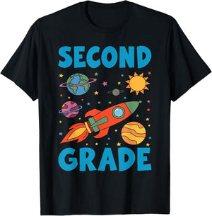 Second Grade Outer Space Solar System Planet 2nd Grade T-Shirt - T-Shirt | Black
