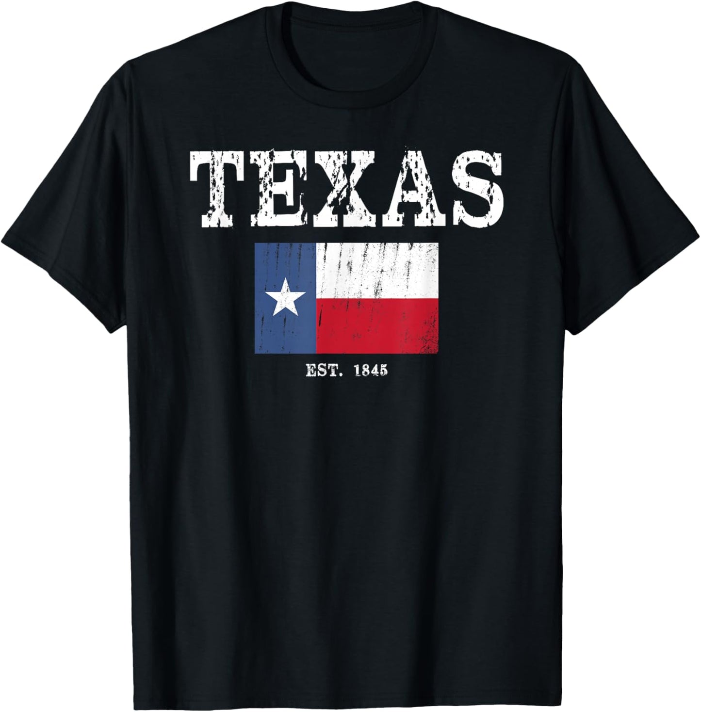 Texas State Map Flag Distressed T-Shirt - T-Shirt | Black