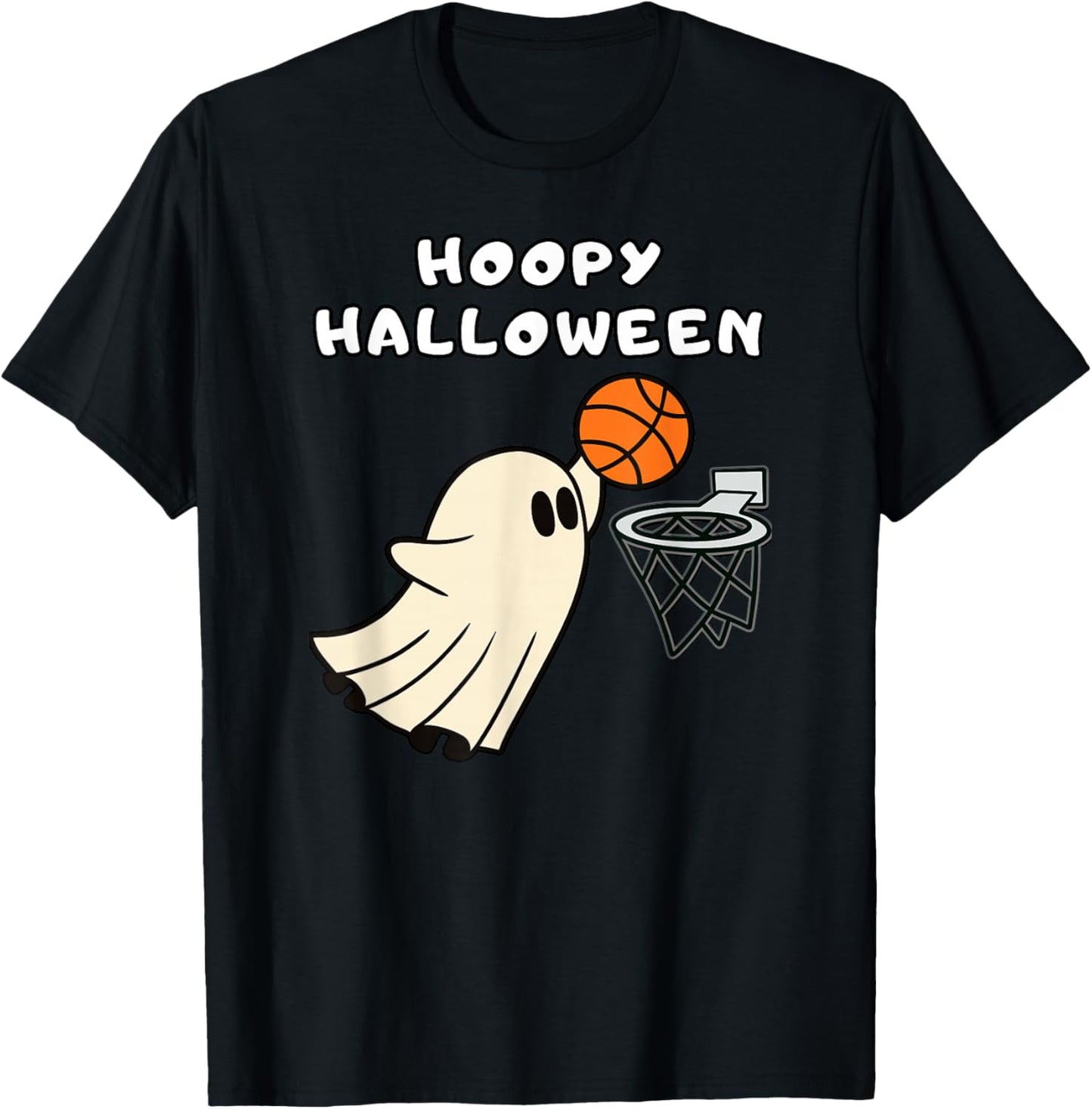 Hoopy Halloween Basketball Ghost Slam Dunk Basketball Hoop T-Shirt - T-Shirt | Black
