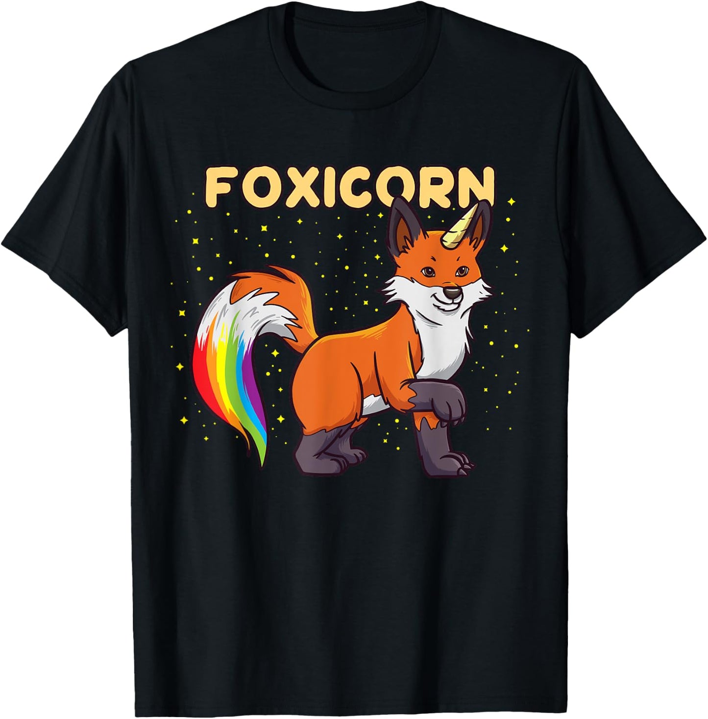 Foxicorn - Magical Kawaii Fox Unicorn Rainbow Animal T-Shirt - T-Shirt | Black