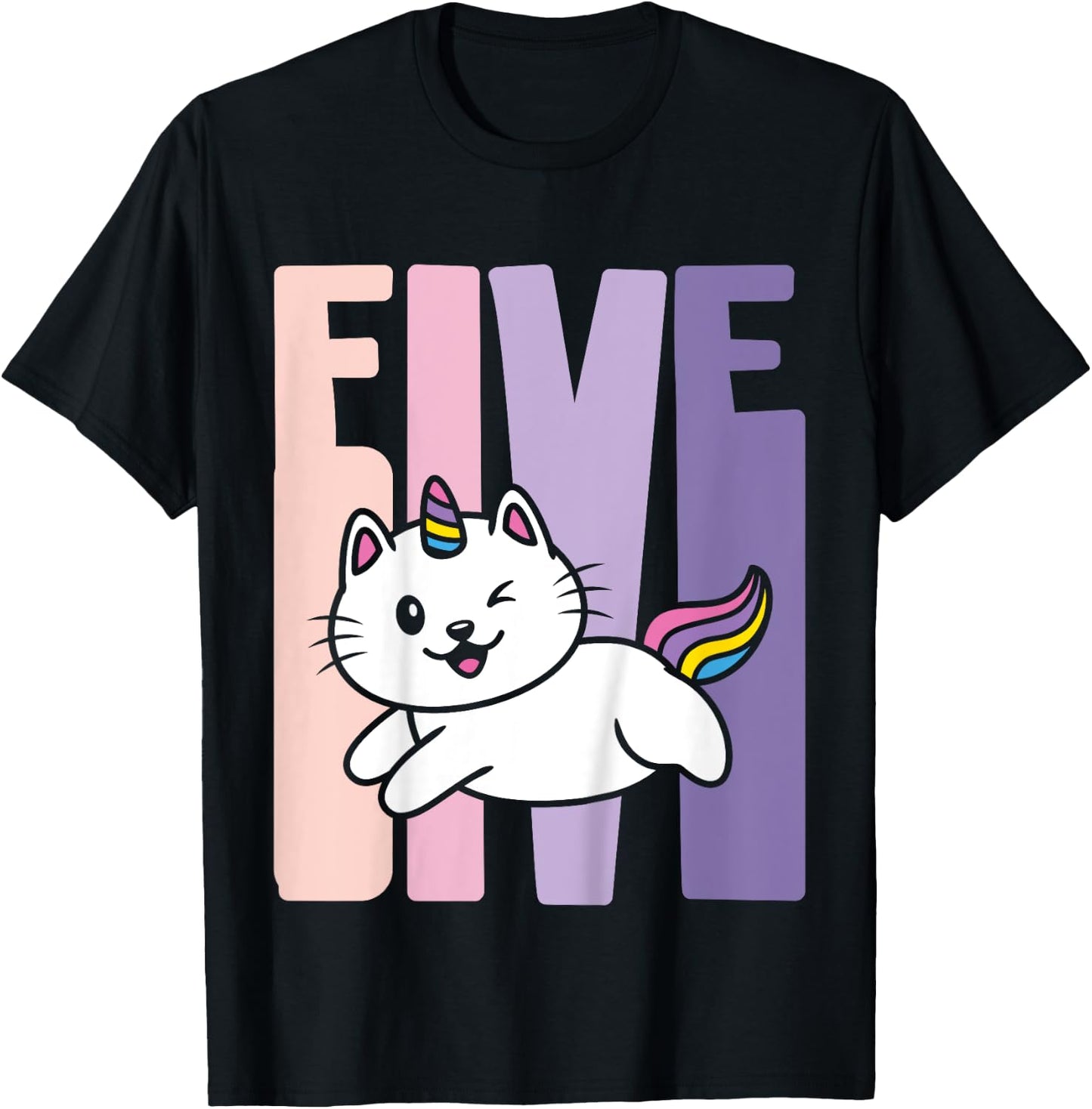 5 Year Old Cute Caticorn Cat Unicorn Birthday Girl B-day T-Shirt - T-Shirt | Black