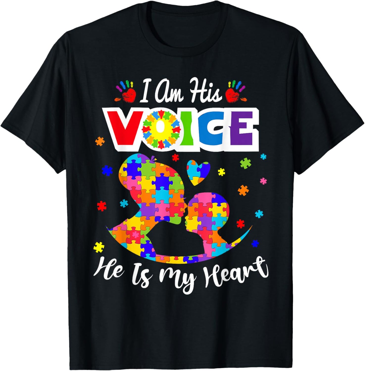 Autism Mom I'm His Voice He Is My Heart Autism Awareness T-Shirt - T-Shirt | Black