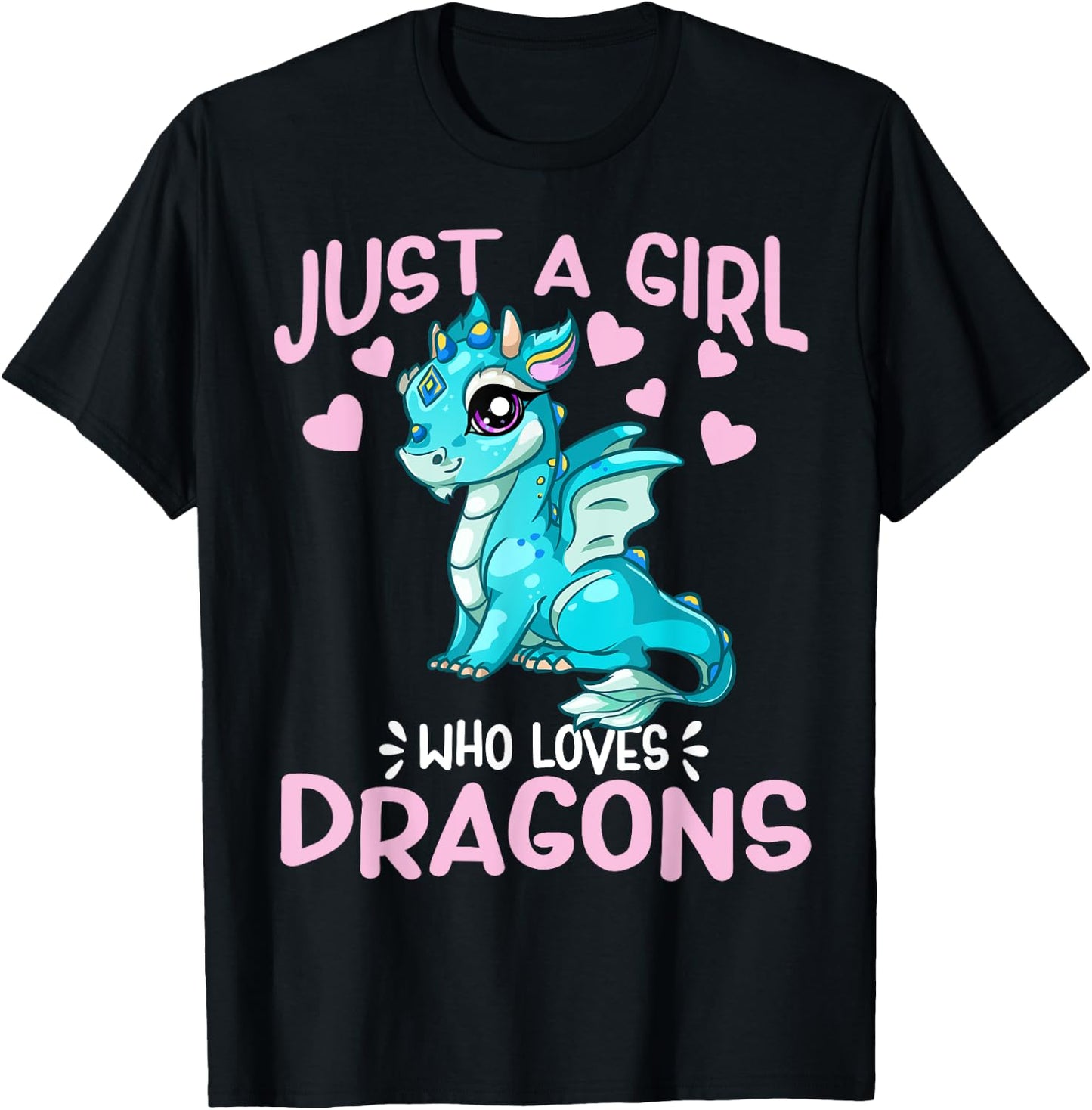 Just A Girl Who Loves Dragons Cute Anime Kawaii Dragon Gift T-Shirt - T-Shirt | Black