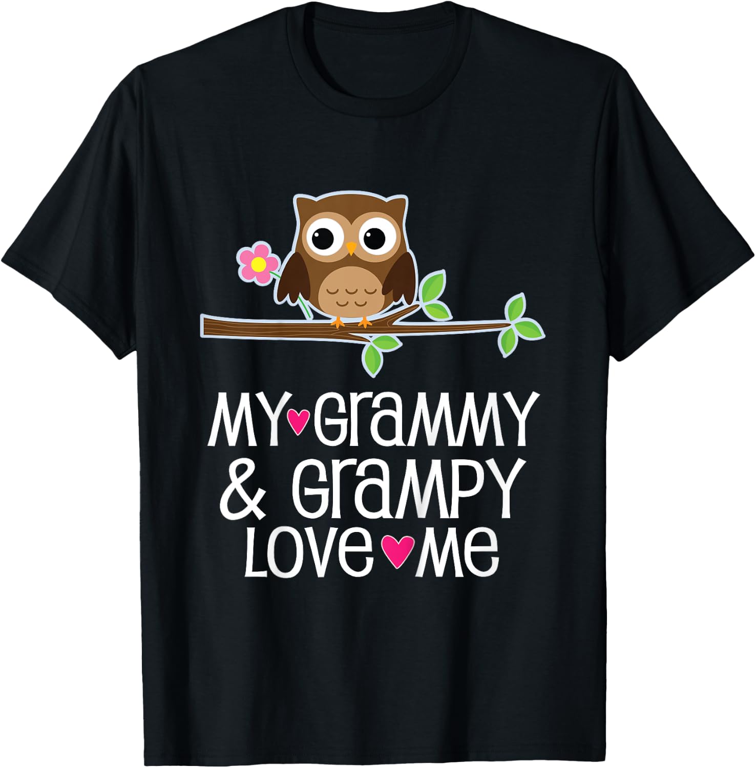 Kids My Grammy and Grampy Love Me Owl T-Shirt - T-Shirt | Black