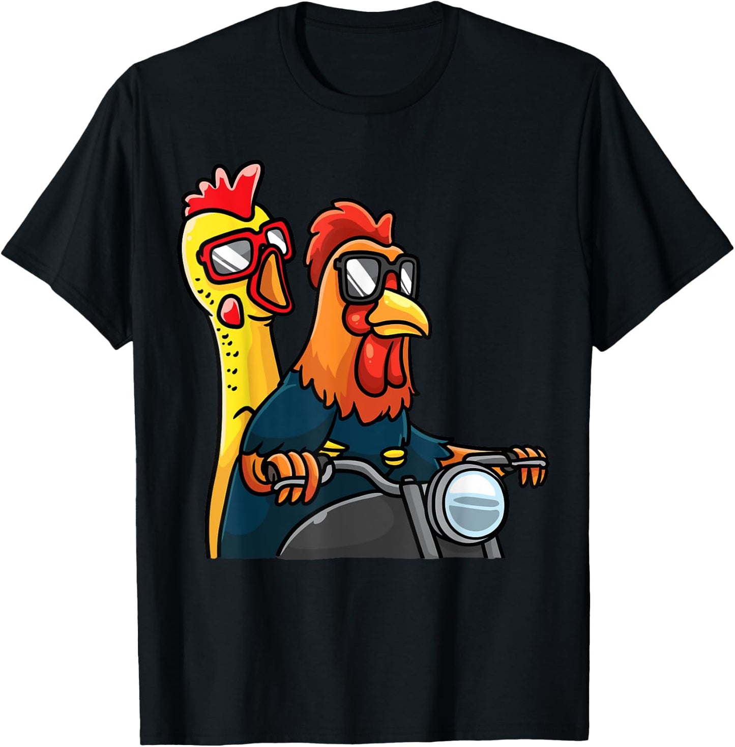 Chicken And Rubber Chicken Riding A Motorcycle Motorbike T-Shirt - T-Shirt | Black