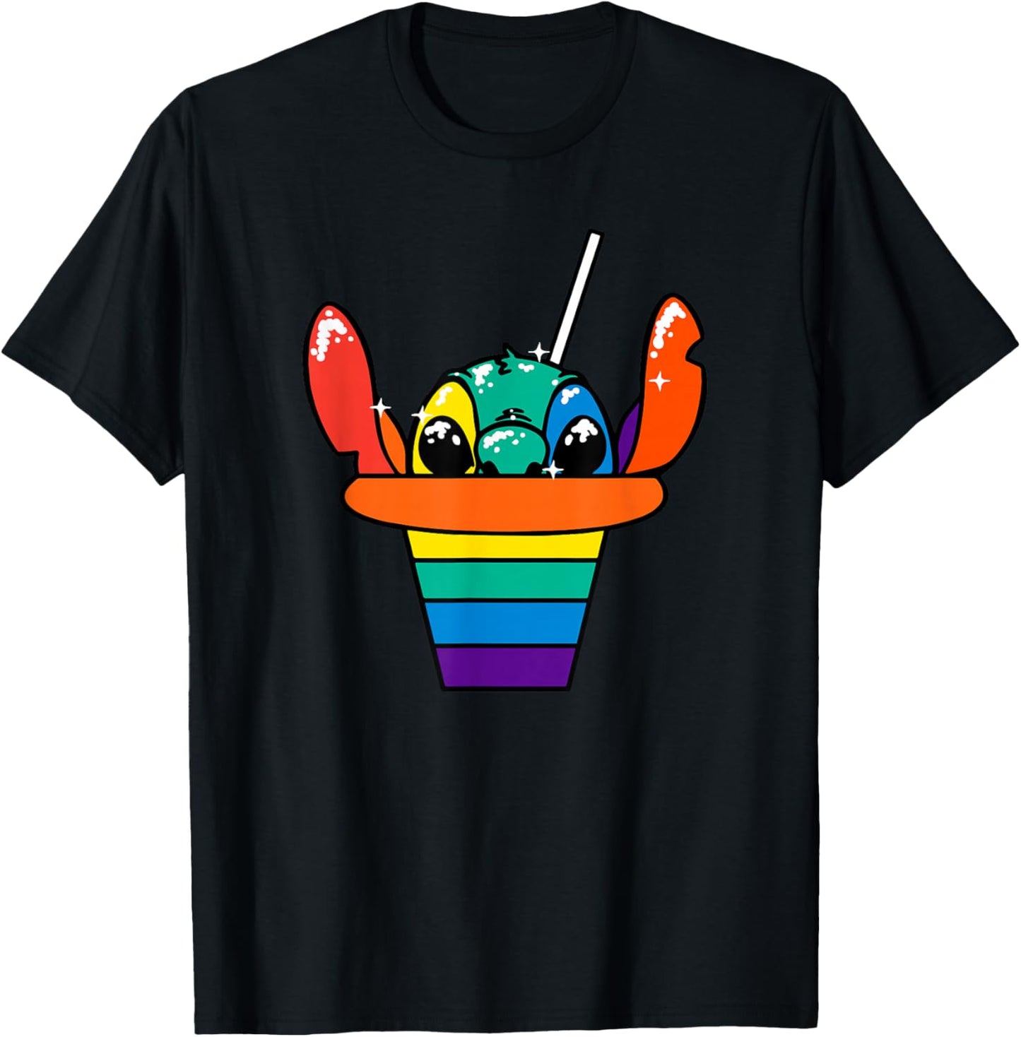 Disney Lilo & Stitch Rainbow Hawaiian Shaved Ice T-Shirt - T-Shirt | Black