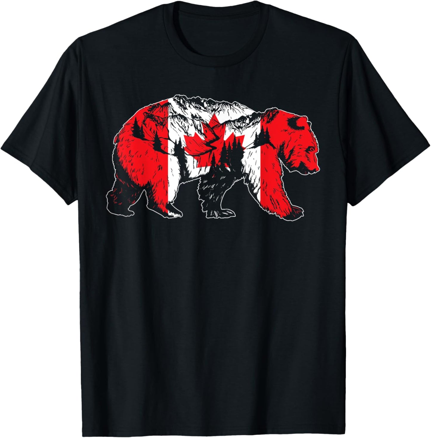 Canadian Bear & Maple Leaf Canada Flag Patriotic Men Women T-Shirt - T-Shirt | Black