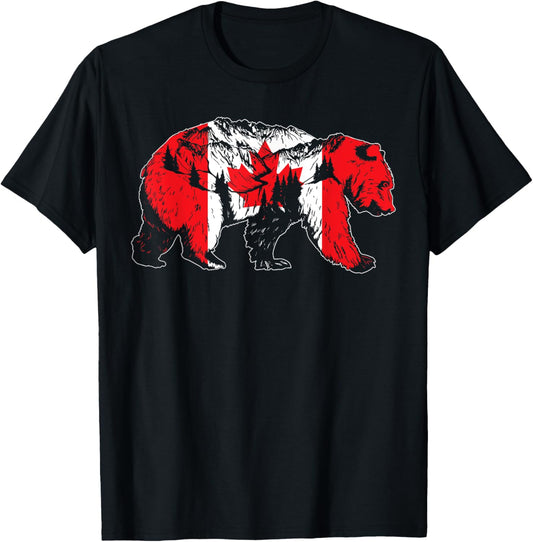 Canadian Bear & Maple Leaf Canada Flag Patriotic Men Women T-Shirt - T-Shirt | Black
