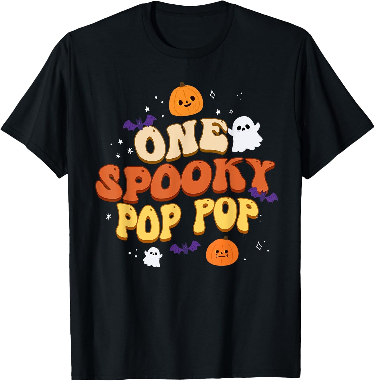 One Spooky Pop Pop Boo Halloween Cute Family Matching Group T-Shirt - T-Shirt | Black
