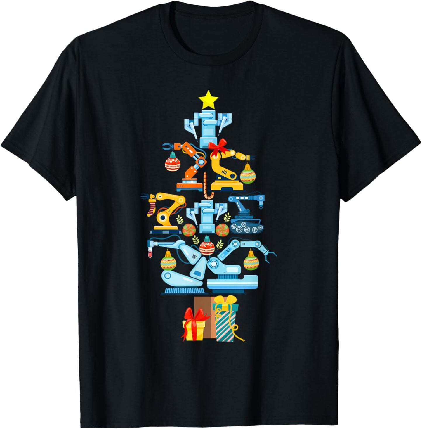 Robot Robotics Engineer Christmas Tree T-Shirt - T-Shirt | Black