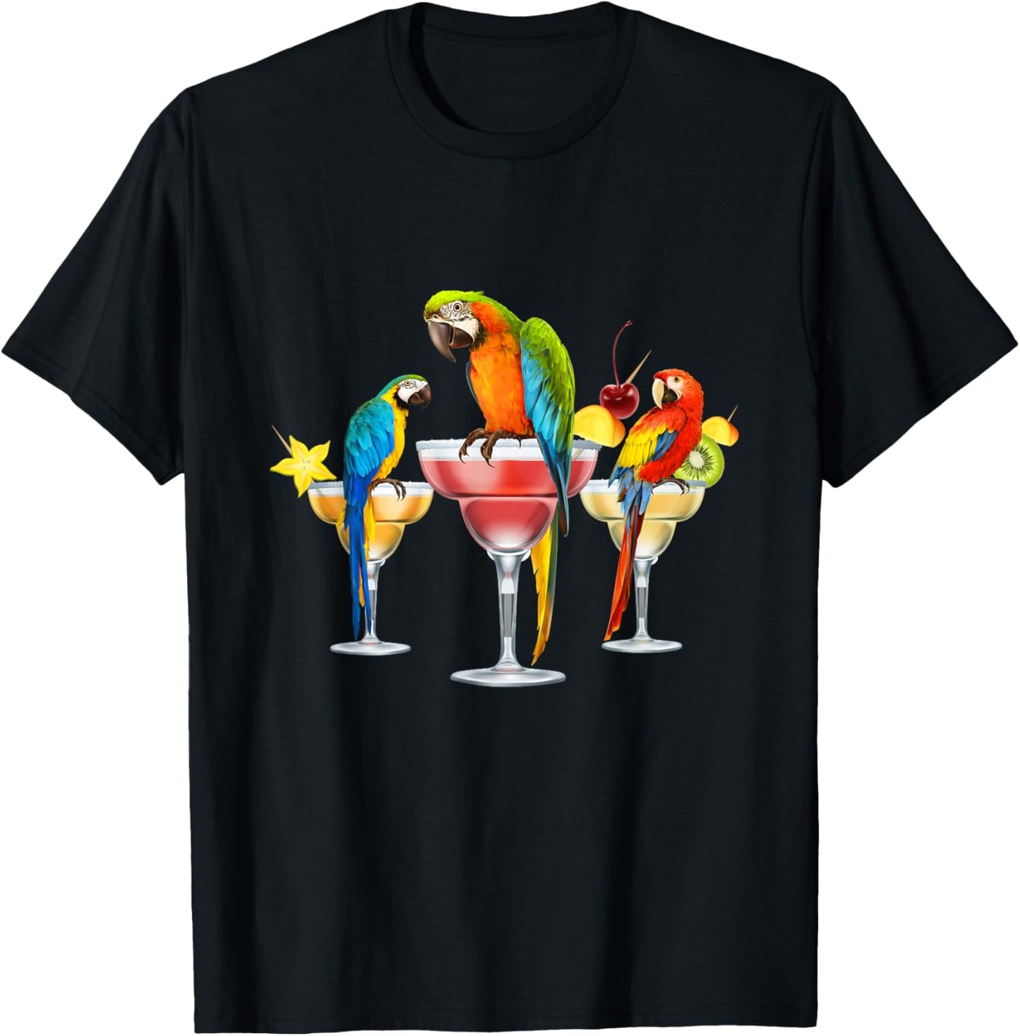 Parrots Drinking Margarita Tropical Birds Vacation Hawaiian T-Shirt - T-Shirt | Black