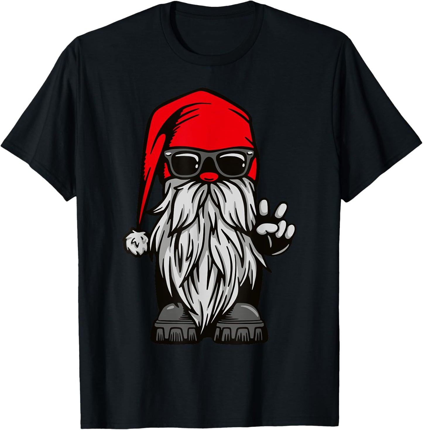 Motorcycle Gnome Biker Christmas Garden Gnome Xmas T-Shirt - T-Shirt | Black