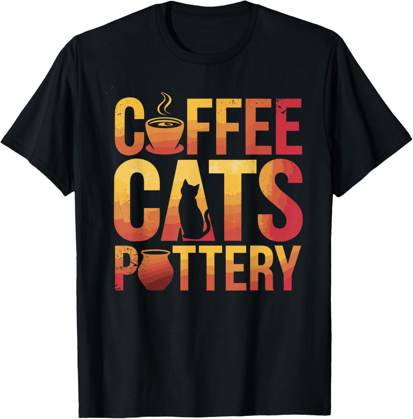 Coffee Cats Pottery Funny Pottery T-Shirt - T-Shirt | Black