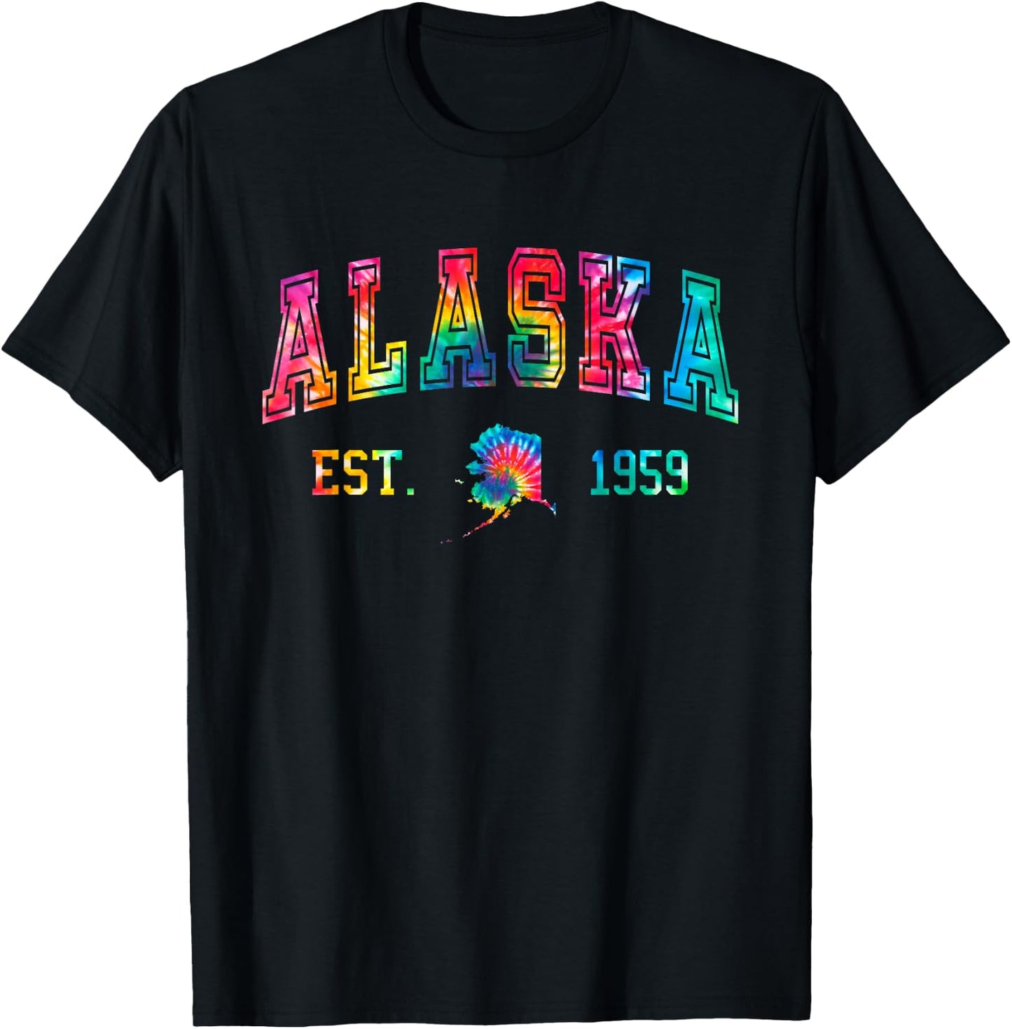 Tie Dye Alaska 1959 Retro Mountains Funny Alaska Hiking T-Shirt - T-Shirt | Black