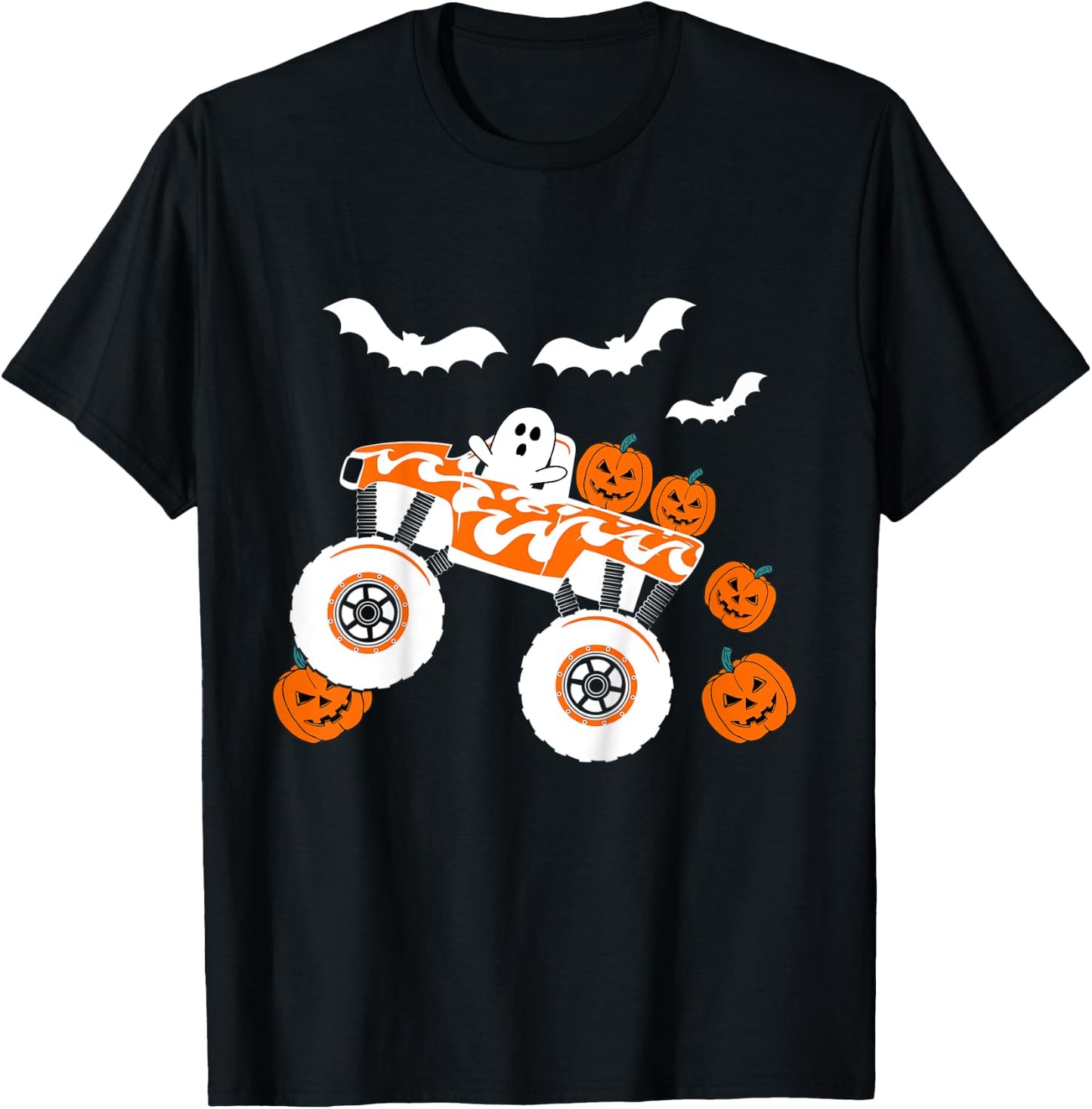Kids Halloween Monster Truck Ghost For Boy's Toddler Kids Costume T-Shirt - T-Shirt | Black