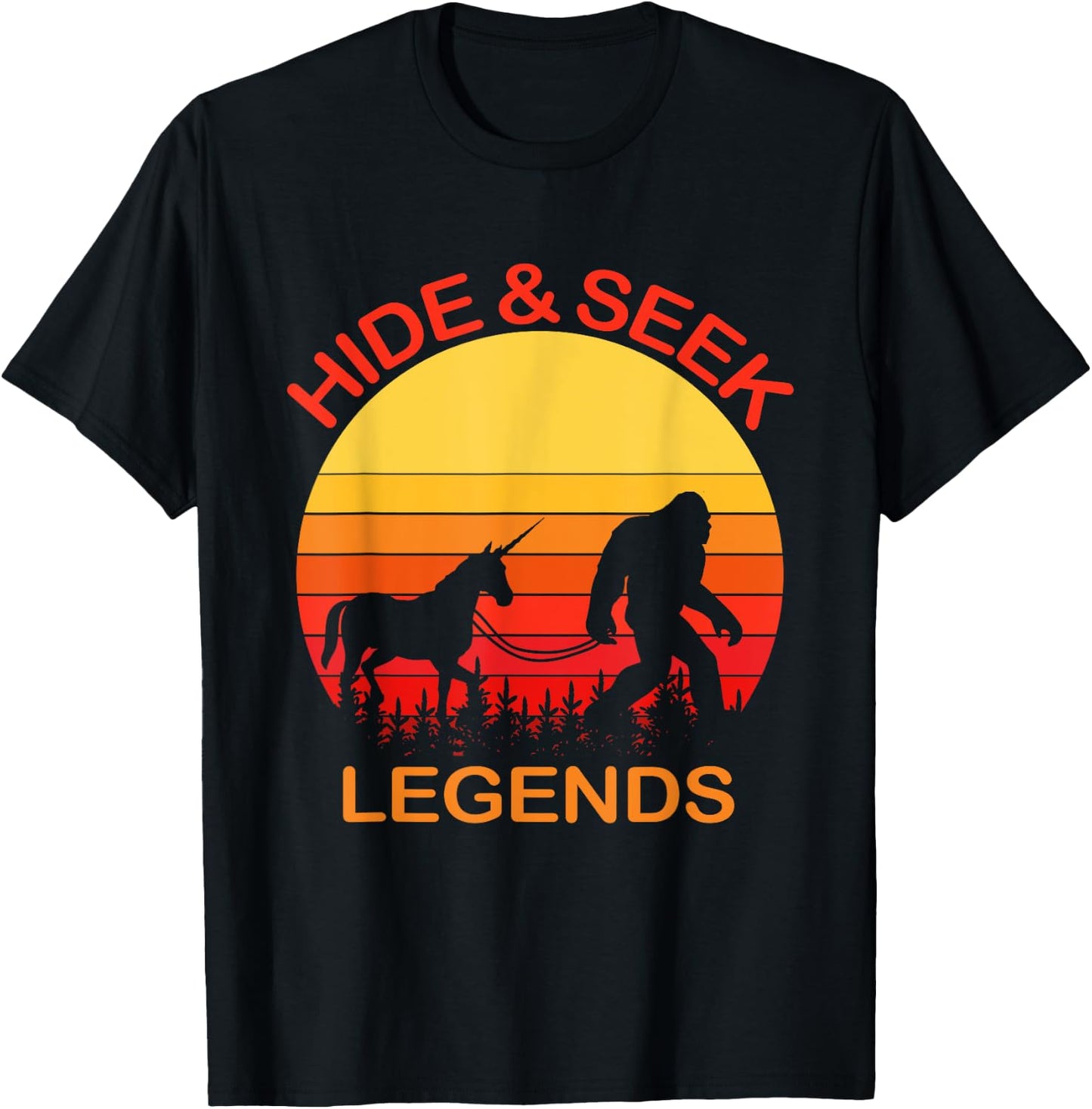 Bigfoot Unicorn Hide And Seek Legends Undefeated Champions T-Shirt - T-Shirt | Black