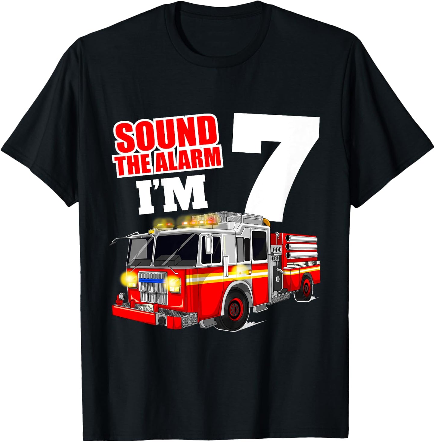 Kids Fire Truck 7th Birthday Boy Firefighter 7 Year Old T-Shirt - T-Shirt | Black