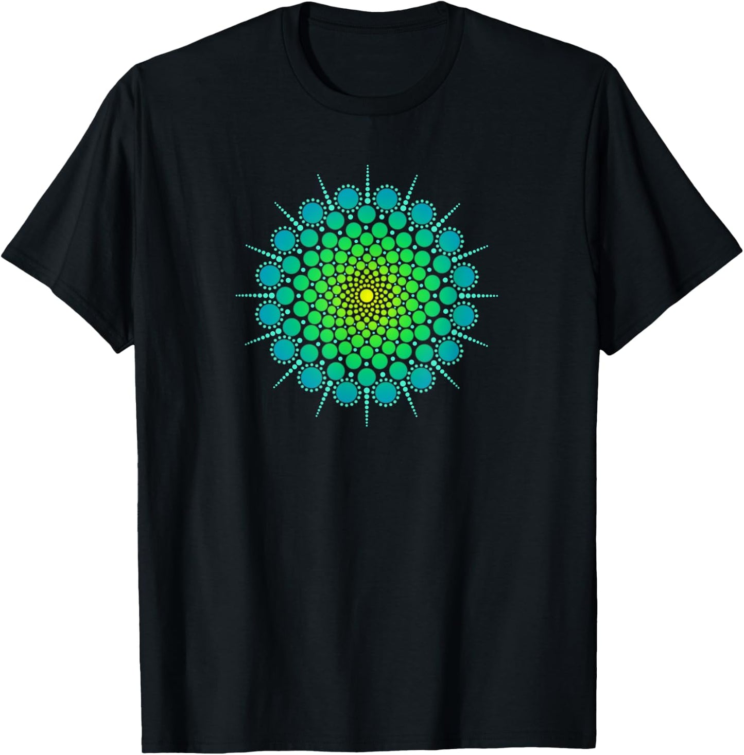Zen Yoga Meditation Mehndi Dot Mandala Turquoise Blue Green T-Shirt - T-Shirt | Black