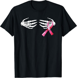 Breast Cancer Awareness Skull Boobs Hand T-Shirt - T-Shirt | Black