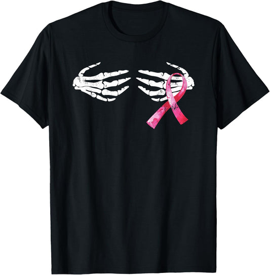 Breast Cancer Awareness Skull Boobs Hand T-Shirt - T-Shirt | Black