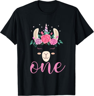 Kids 1 year Old Llamacorn Birthday Party Llama Unicorn 1st Gift T-Shirt - T-Shirt | Black