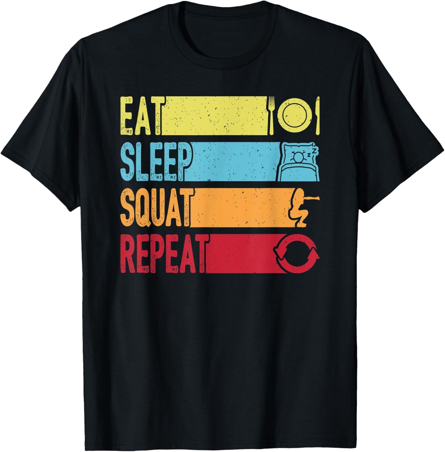 Daily Workout Gift Vintage Eat Sleep Squat Repeat Gym T-Shirt - T-Shirt | Black