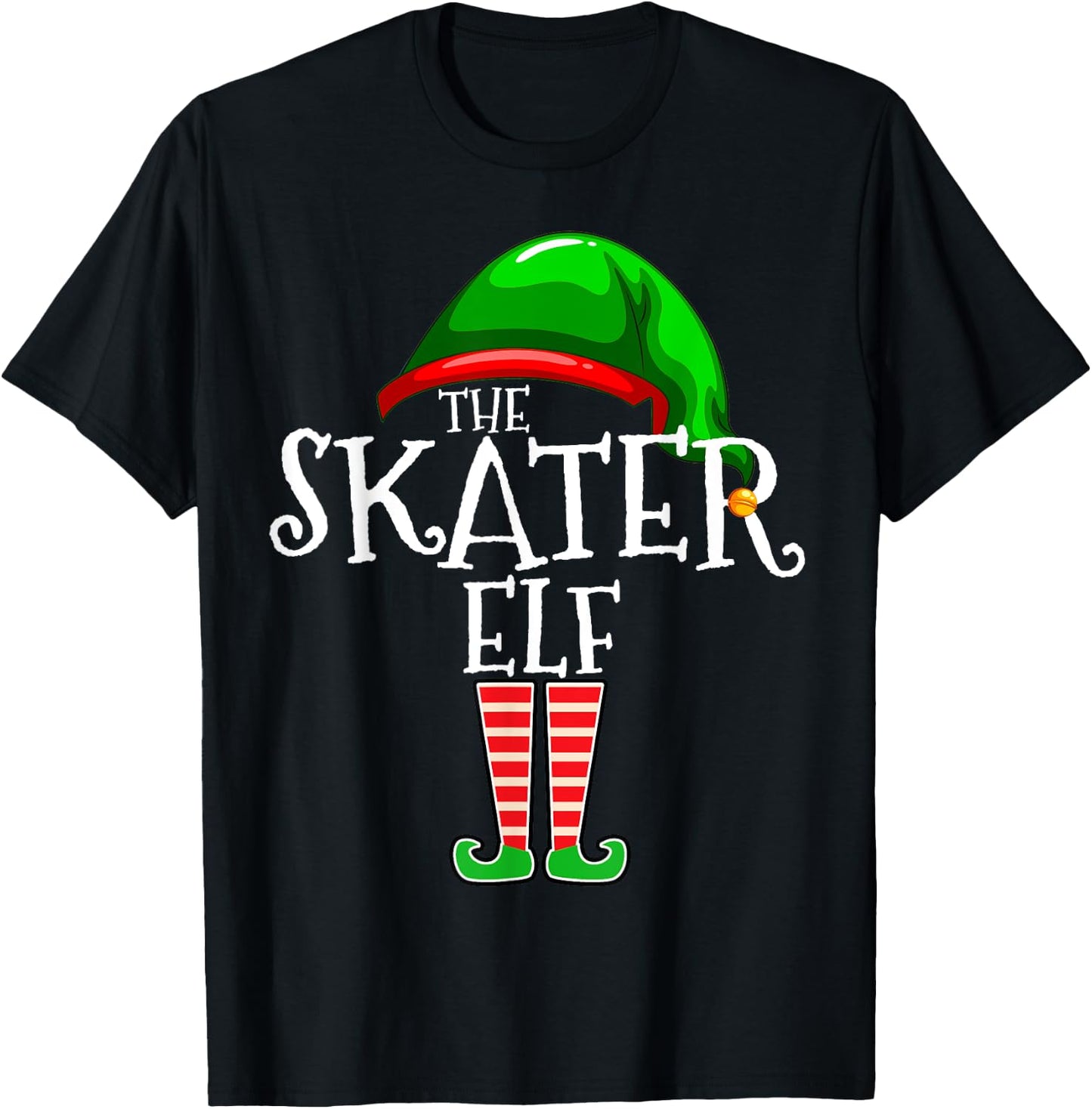 Skater Elf Group Matching Family Christmas Gift Skateboard T-Shirt - T-Shirt | Black